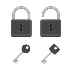Security icons set. Illustration of lock and keys in flat style. Protection concept.