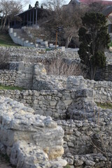 Ruins of an ancient Greek city by the sea. Chersonesos. The ancient city. Black Sea.