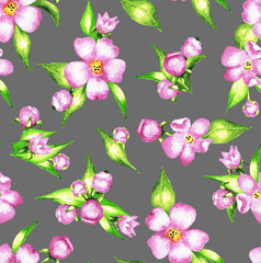 Fototapeta premium Bouquets of pink flowers. Seamless pattern. Watercolor (3)