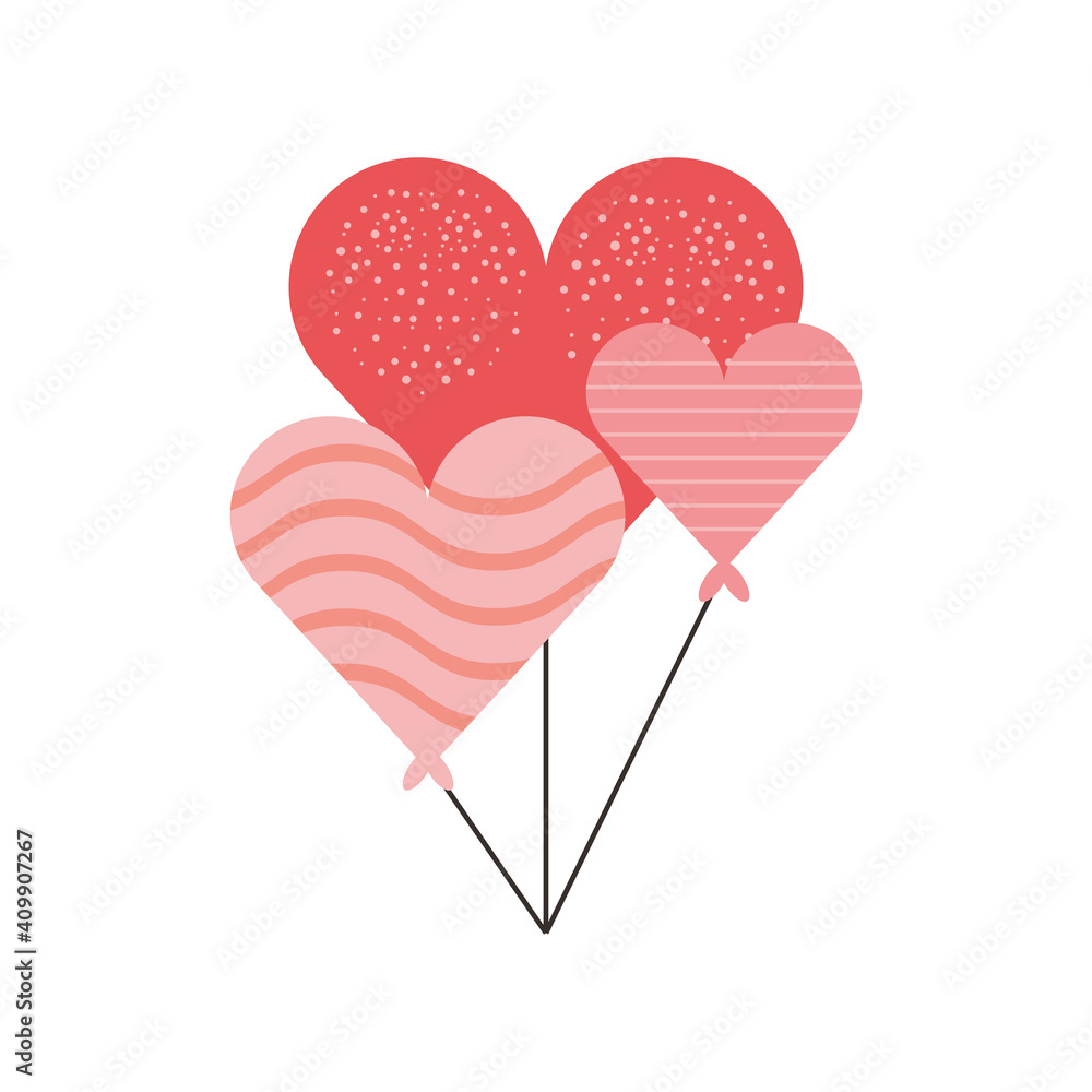 Wall mural balloons shaped heart romantic decoration in cartoon style white background