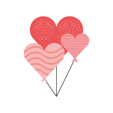 balloons shaped heart romantic decoration in cartoon style white background