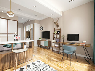 3d render home interior living room