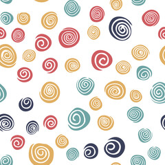 Vector seamless pattern with colorful spirals on white background. Abstract background