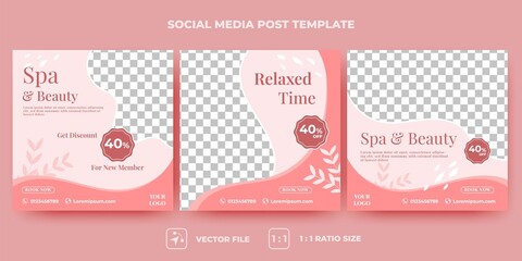 Spa, Beauty, Salon, Massage social media post template design. Modern banner with place for the photo. Usable for social media, banners, and websites