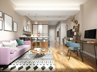 3d render home interior living room