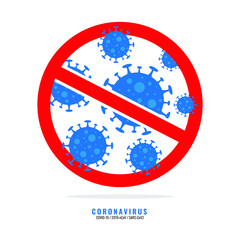 Coronavirus sign isolated on white background. Stop COVID-19 Sign and Symbol. Blue Coronavirus Icon With Red Ban Sign. Isolated Vector Icon. 