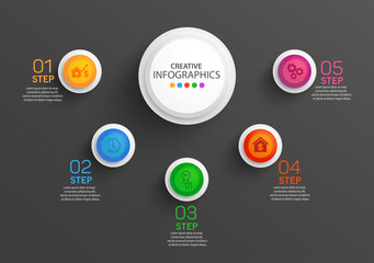 Modern vector  infographic template with 5 steps for business