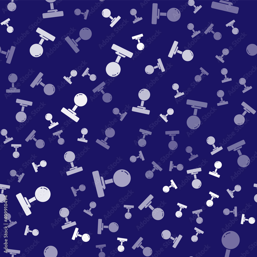Poster white joystick for arcade machine icon isolated seamless pattern on blue background. joystick gamepa