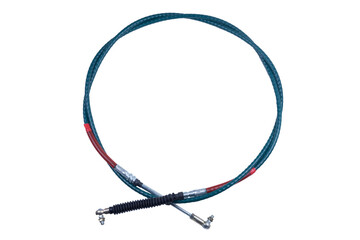 The car's gearshift cable (with cut-off track) is isolated on a white background