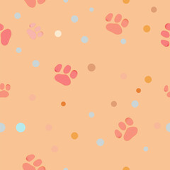 Fototapeta na wymiar Seamless pattern with cat paws on pastel background. Animal paws. Vector illustration