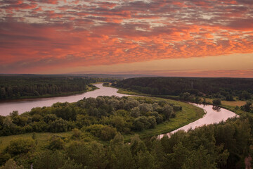 Fototapeta na wymiar Curve of Nemunas River as seen from Merkine observation deck, Lithuania