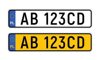 Poland plate license registration car number. European yellow poland license