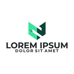 Initial letter N logo template with geometric fox head line art illustration in flat design monogram symbol