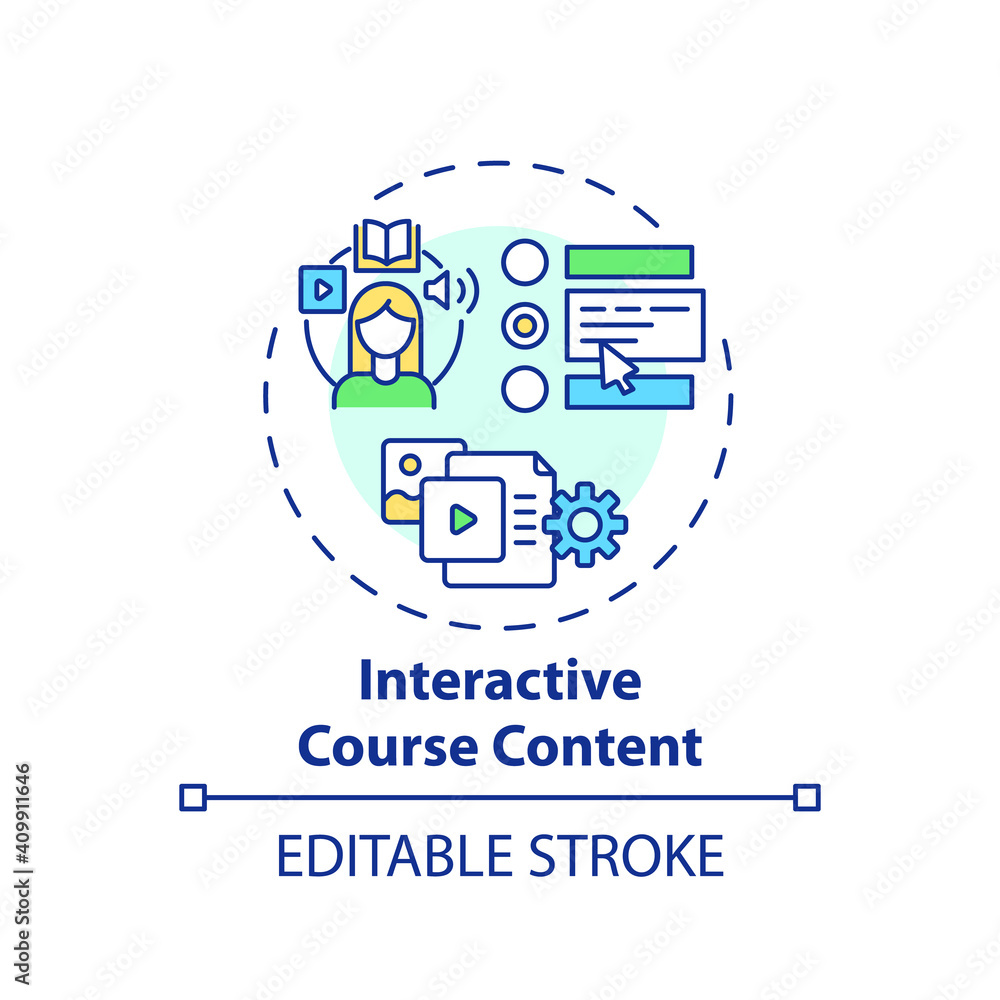 Fototapete interactive course content concept icon. online teaching tips. education that allows user to impact 