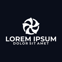 Wind whirl logo template with five propeler and geometric kamon illustration in flat design monogram symbol