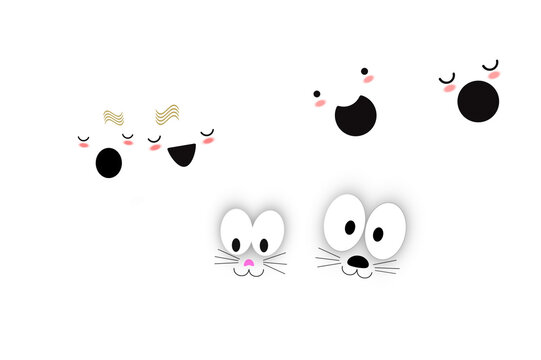 Isolated illustration with painted funny faces on white background.Seamless pattern faces on a white backgroun