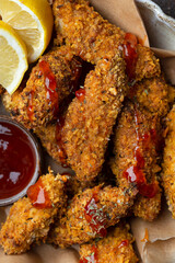 crispy Chicken strips with various dipping sauces