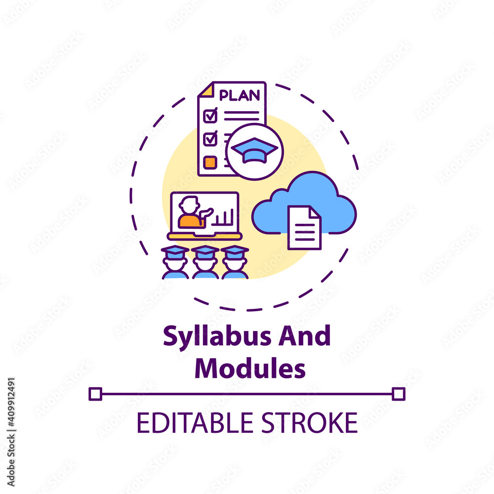 Aufkleber syllabus and modules concept icon. online course management system elements. information about teach