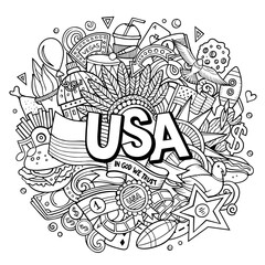 USA hand drawn cartoon doodle illustration.