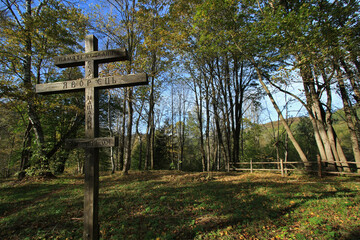Old cemetery in Jaworzec - former and abandoned village in Bieszczady Mountains, Poland 