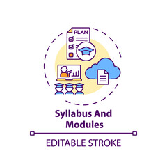 Syllabus and modules concept icon. Online course management system elements. Information about teaching methods idea thin line illustration. Vector isolated outline RGB color drawing. Editable stroke