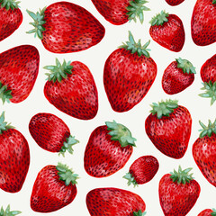 Strawberry. Red, juicy garden berry. Bright berries from different angles. Seamless pattern on a white background. Lightweight, botanical, natural. For printing and design on fabric, paper.