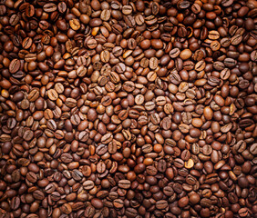 background of roasted brown coffee beans