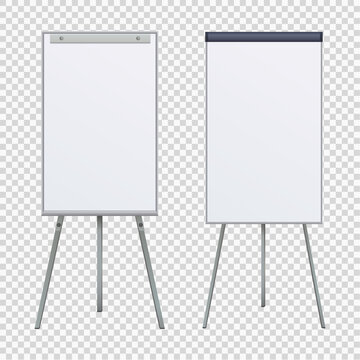 Empty Flip chart blank on tripod over white background. Office Whiteboard For Business Training in office. Isolated Illustration EPS 10. Board Banner Stand 3d rendering for promotional presentation