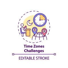 Time zones challenges concept icon. Online english teaching challenges. Get on with new place of living idea thin line illustration. Vector isolated outline RGB color drawing. Editable stroke