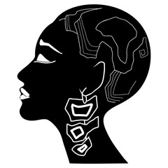 Elegant silhouette of bald or short haired female head and face. White and black style. Vector illiustration