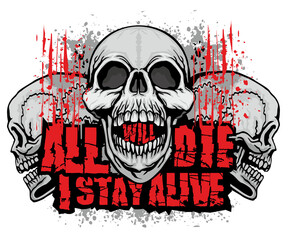 aggressive emblem with skull,grunge vintage design t shirts