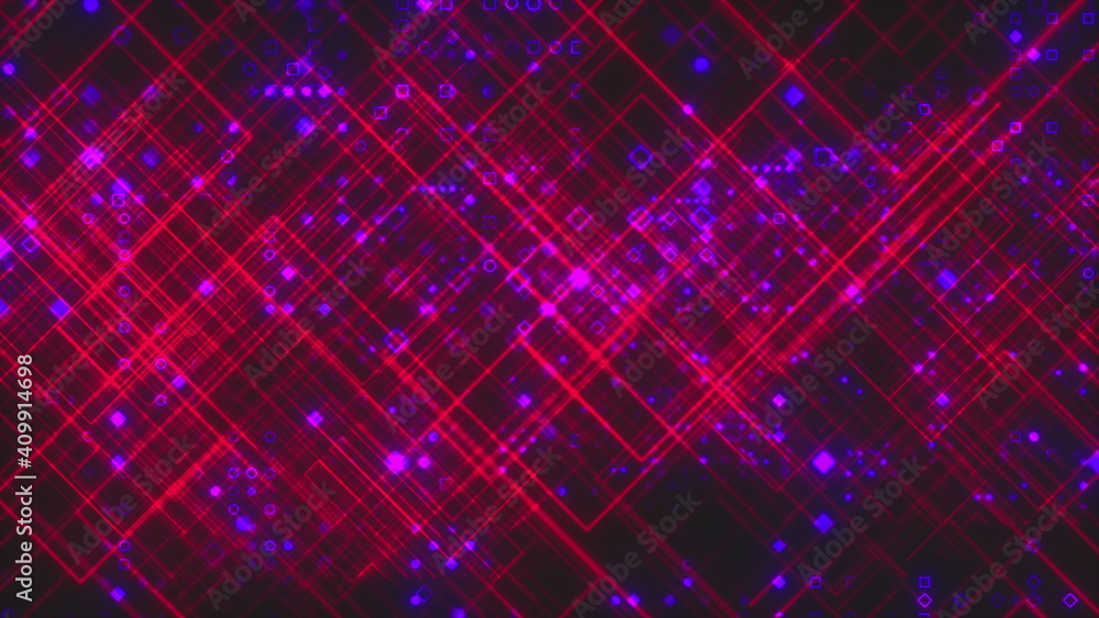 Poster abstract background with thin diagonal lines forming a lattice and little geometric elements. 3d ren