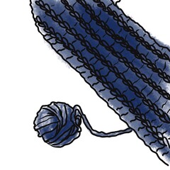 Knitting. Sewing. Blue thread for knitting 