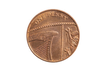 one penny coin on a white background