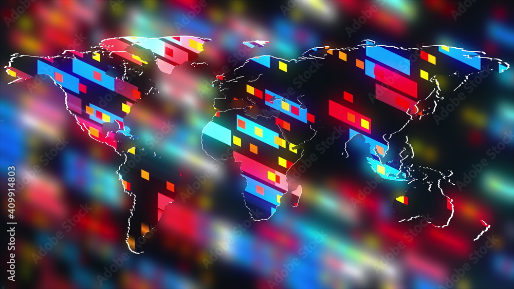 Poster abstract combination of technology background and geographic map of the world. computer generated co