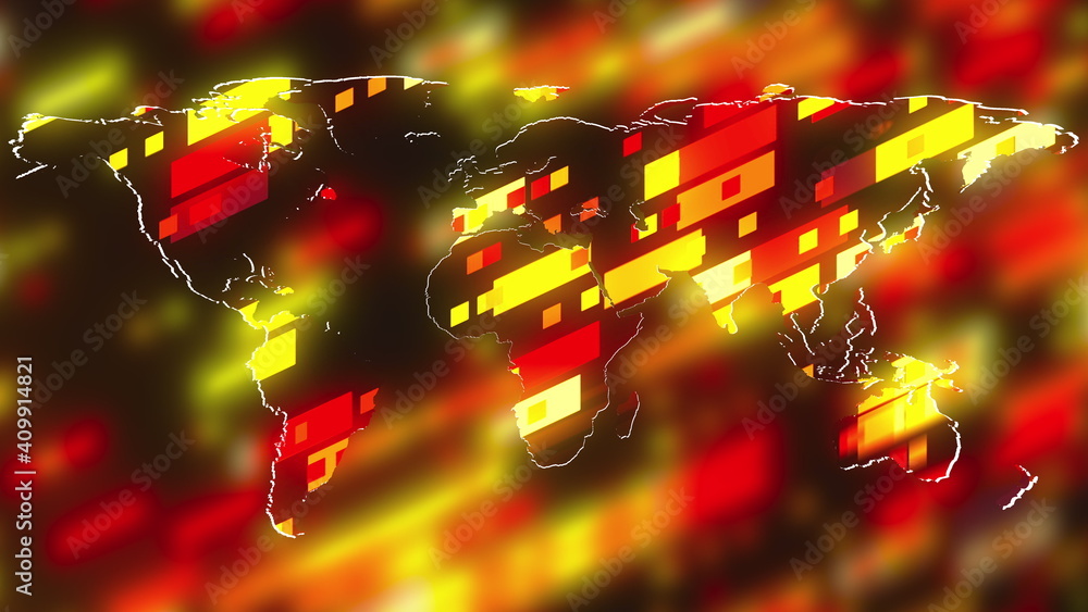 Poster abstract combination of technology background and geographic map of the world. computer generated co