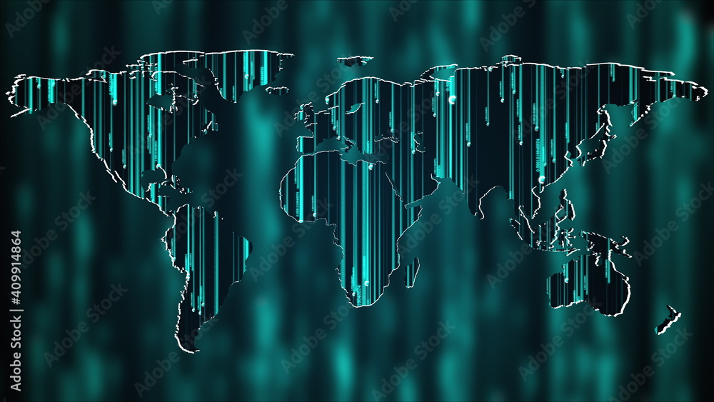 Poster abstract combination of technology background and geographic map of the world. computer generated co