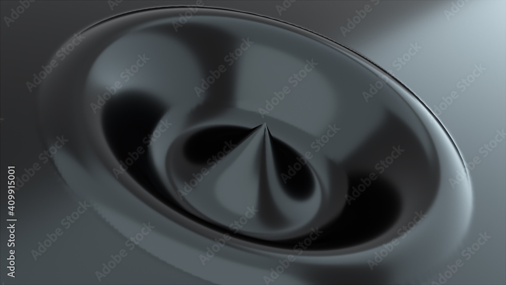 Poster abstract black shape with impulse circular waves, computer generated. 3d rendering of fractal backgr