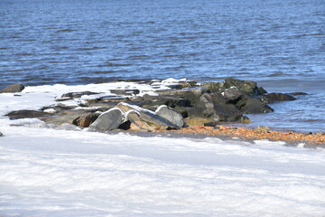 landscape with snow covered rocks