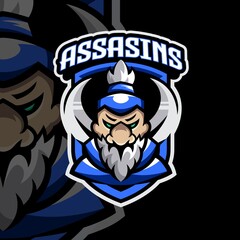 Awesome Mascot Logo, Assasin Ninja Esport Design Illustration