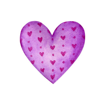 Watercolor decorative heart isolated on white background. Valentine's Day .