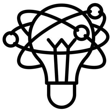 scientific idea icon in ar - a black and white icon of a light bulb with a light bulb and a black ou