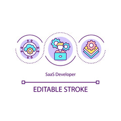 SaaS developer concept icon. Distribution model lets users access applications hosted online. Software service idea thin line illustration. Vector isolated outline RGB color drawing. Editable stroke