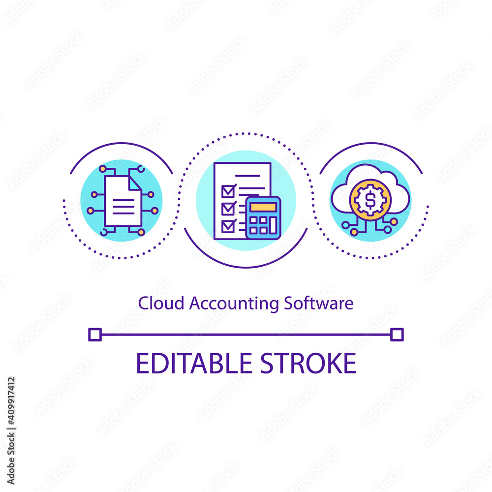 Poster cloud accounting software concept icon. software that is delivered through internet to control finan