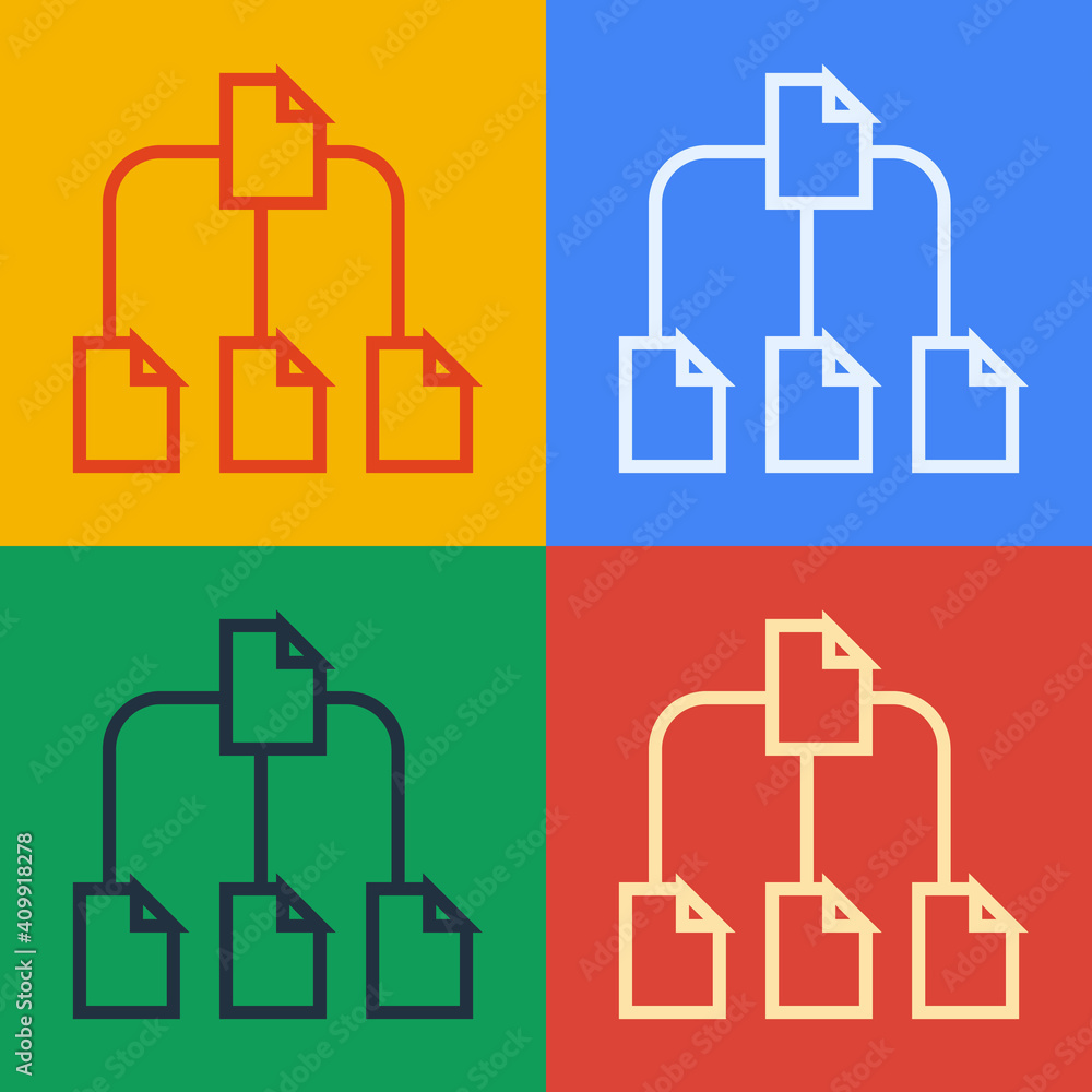 Aufkleber pop art line folder tree icon isolated on color background. computer network file folder organizatio