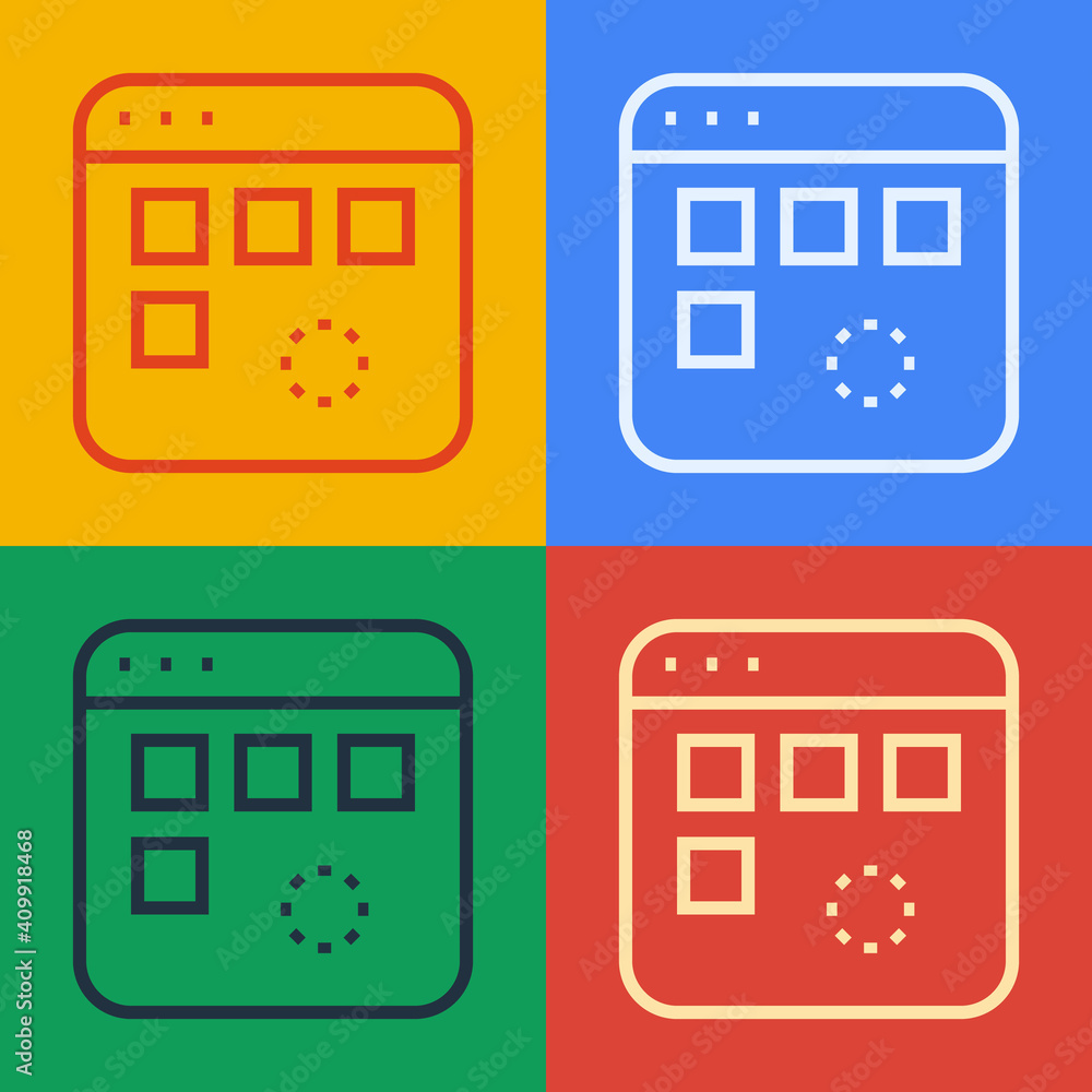 Poster pop art line loading a data window with a progress bar icon isolated on color background. vector.
