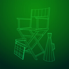 Director movie workplace chair. Wireframe low poly mesh vector illustration