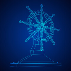 Ship steering wheel. Marine rudder. Wireframe low poly mesh vector illustration.