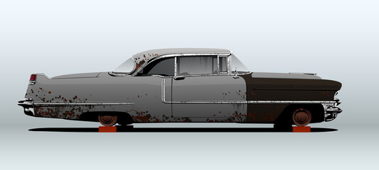 Rusty car, view from side. Vector illustration.
