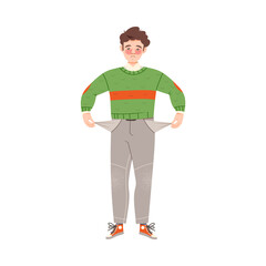 Fototapeta premium Sad Freckled Man Standing with Empty Pockets Vector Illustration